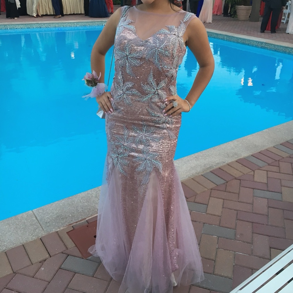 Elegant Pink and Silver Evening Gown